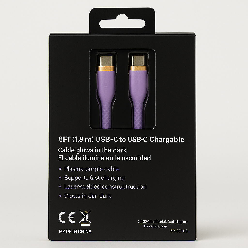 Simple Glow In The Dark Purple Cable 6 Ft Usb-C To Usb-C