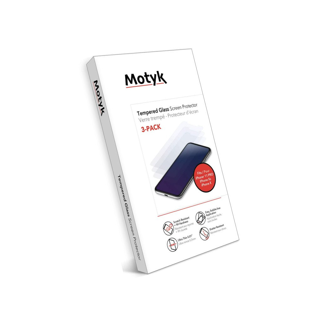 Qmadix Motyk 3 Pack Tempered Glass Screen Protector For Iphone 11 Pro, Iphone Xs, Iphone X Case Friendly, Ultra-Thin, Scratch Resistant, 9h Hardness (Bonus Installation Kit) - 845624034068
