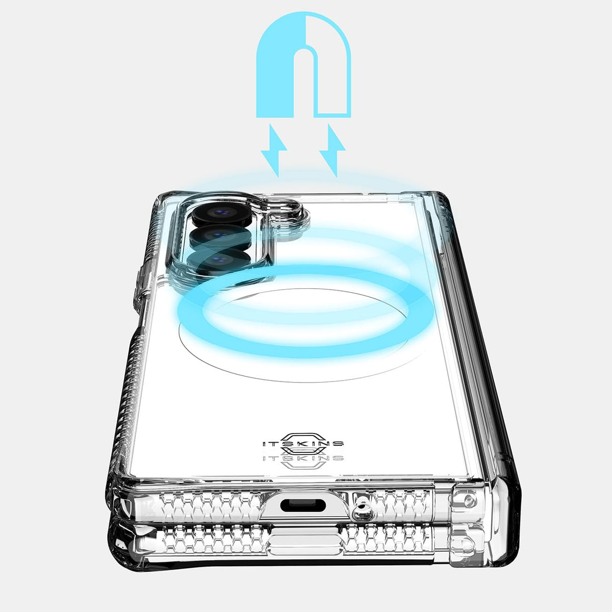 Itskins Hybrid R // Clear Hinge For Samsung Galaxy Z Fold6 - Protective Phone Case, Compatible With Magsafe, Anti-Yellowing, Military Shockproof Cover With Ultra Sensitive Buttons - Transparent - 888842073679