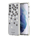 Kate Spade New York Defensive Hardshell Case Compatible With Samsung Galaxy S21+ 5g - Scattered Flowers Silicone,Lightweight Black/White/Gold Gems/Clear/White Bumper - 191058131393