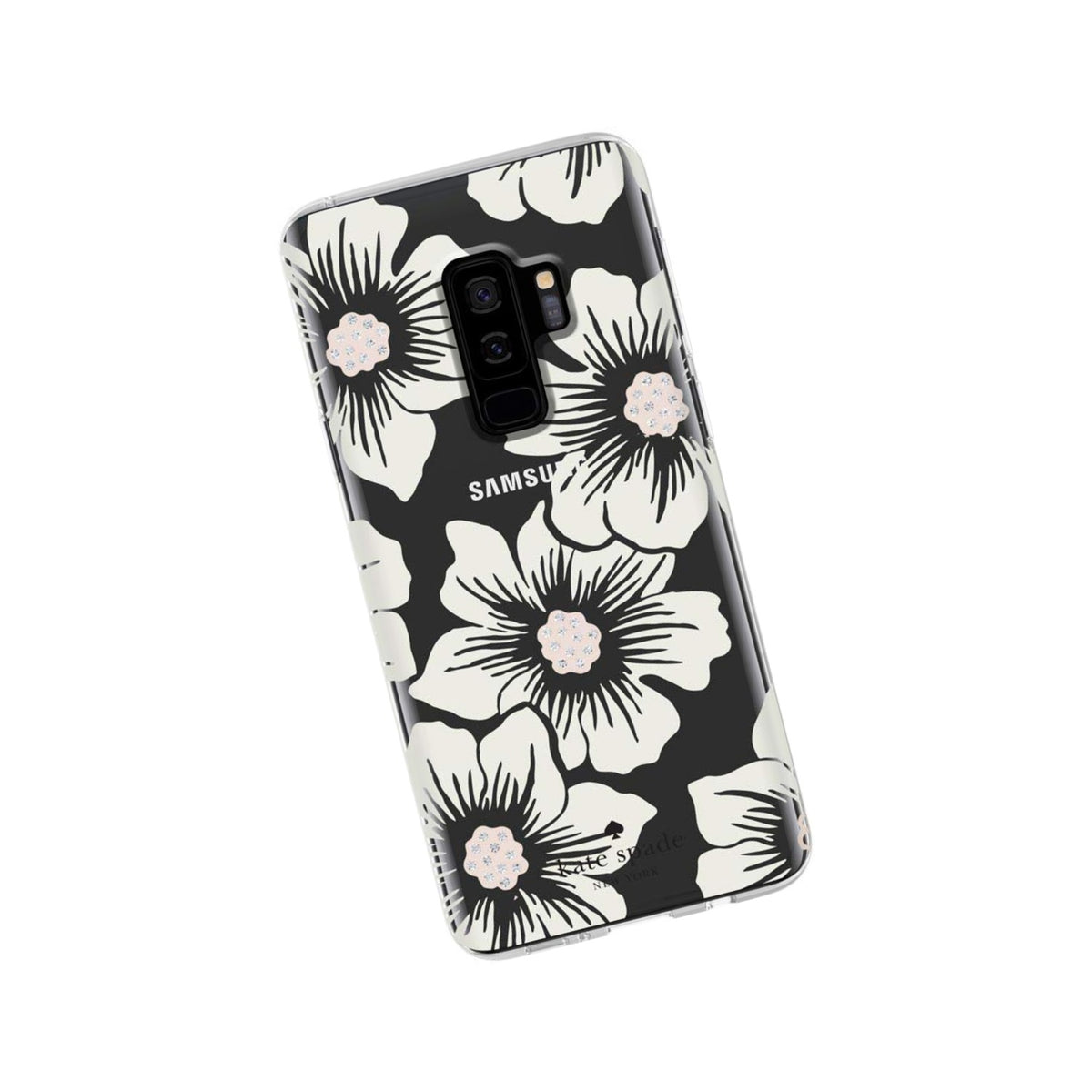 Kate Spade New York Phone Case | For Samsung Galaxy S9 Plus | Protective Clear Crystal Phone Cases With Slim Design And Drop Protection - Hollyhock Floral Clear / Cream With Stones - 191058062833