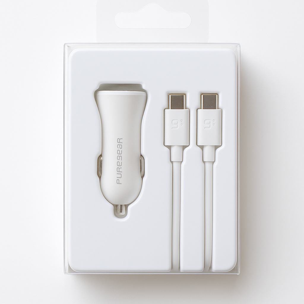 Puregear Lightspeed 20w Single Usb-C Pd Car Charger + Usb-C To Usb-C Cable White