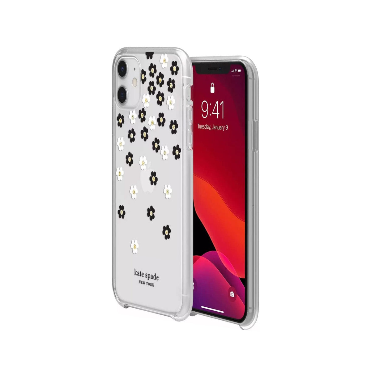 Kate Spade New York Protective Hardshell Case For Iphone 12 Mini - Scattered Flowers Black/White/Gold Gems/Clear/White Bumper - 191058122650