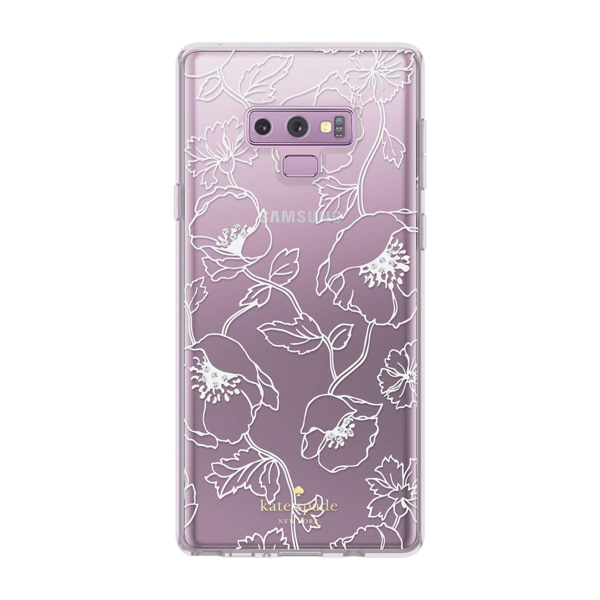 Kate Spade New York Protective Hardshell Case For Samsung Galaxy Note9 - Blossom Pink/Gold With Gems - 191058077967
