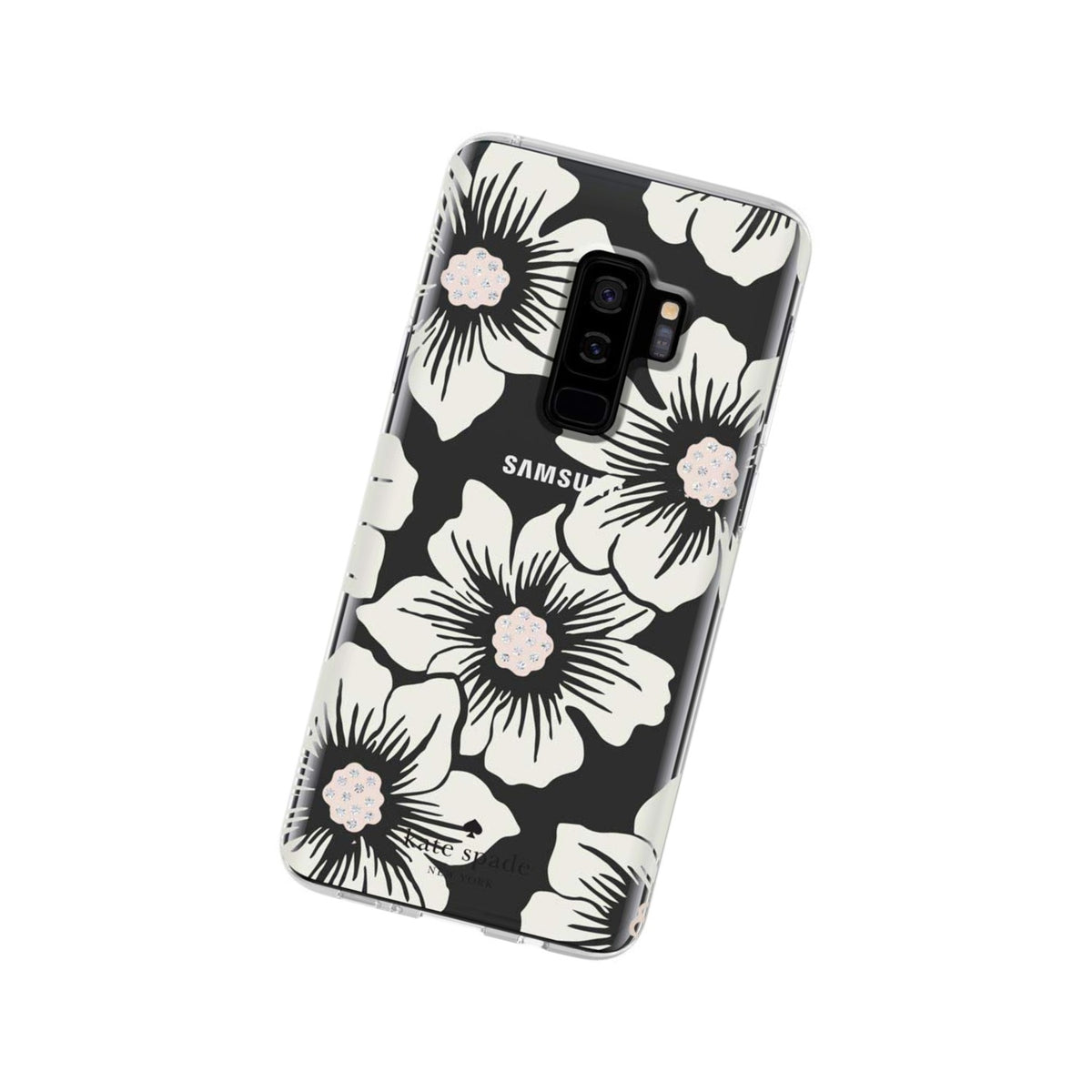 Kate Spade New York Phone Case | For Samsung Galaxy S9 Plus | Protective Clear Crystal Phone Cases With Slim Design And Drop Protection - Hollyhock Floral Clear / Cream With Stones - 191058062833