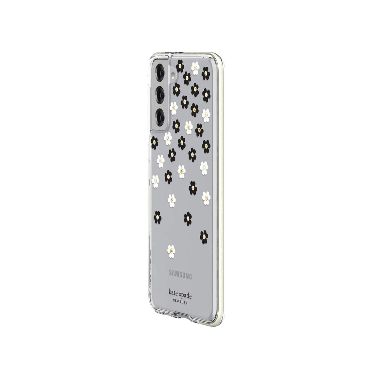 Kate Spade New York Defensive Hardshell Case Compatible With Samsung Galaxy S21+ 5g - Scattered Flowers Silicone,Lightweight Black/White/Gold Gems/Clear/White Bumper - 191058131393