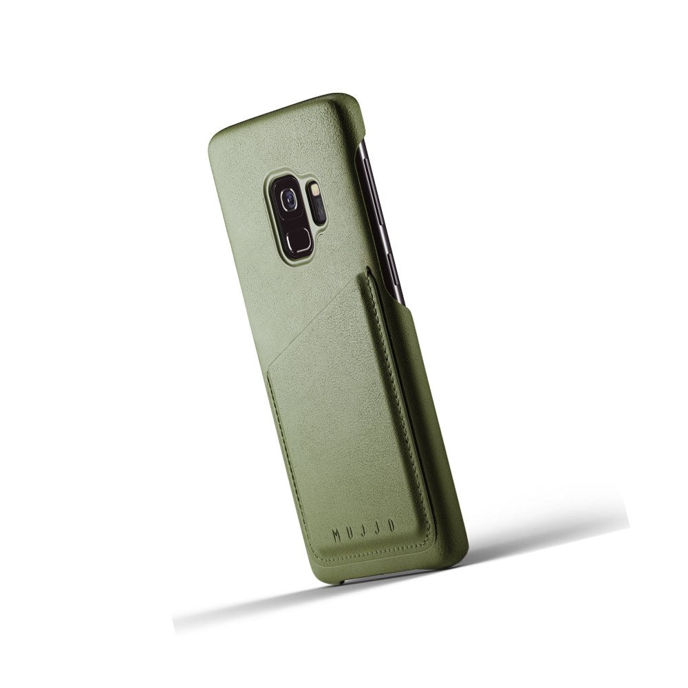Mujjo Full Leather Wallet Case For Samsung Galaxy S9 With Card Holder (Olive) - 8718546171741