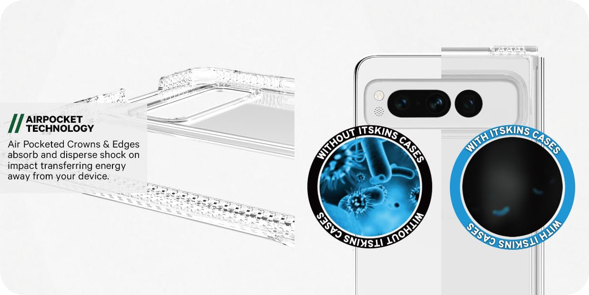 Itskins | Hybrid R Clear Protective Phone Case Compatible With Google Pixel Fold, Slim Hybrid Case, Shockproof Cover, Anti-Yellowing, And Military Grade Phone Case | Black And Transparent - 888842899736