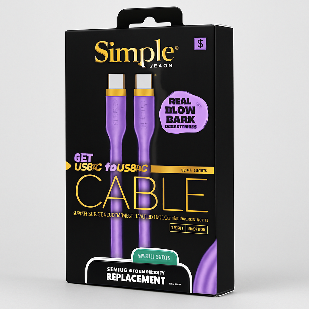 Simple Glow In The Dark Purple Cable 6 Ft Usb-C To Usb-C