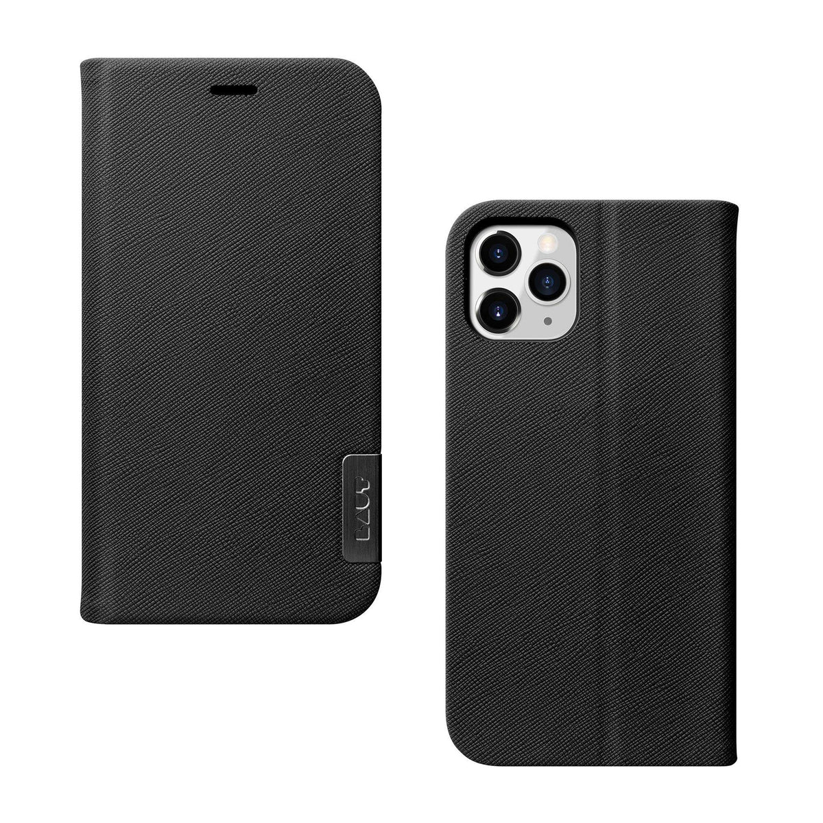Laut - Prestige Folio Case Compatible With Iphone 12 Pro Max | 2x Internal Card Slots | Saffiano Vegan Leather | Flip Stand Function - Black - 4895206918602