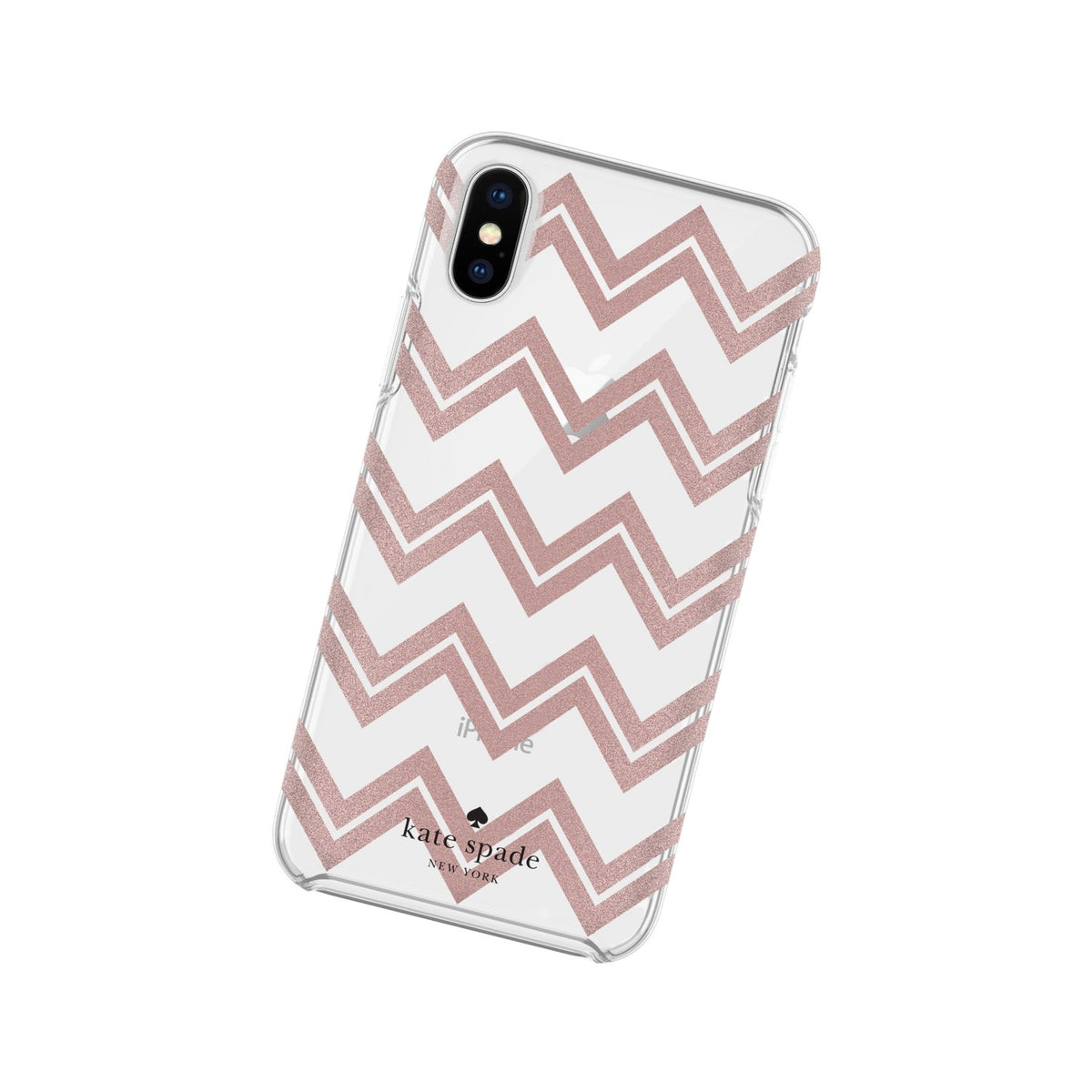 Kate Spade New York Protective Hardshell Case For Iphone X - Chevron Rose Gold Glitter/Clear - 191058038784