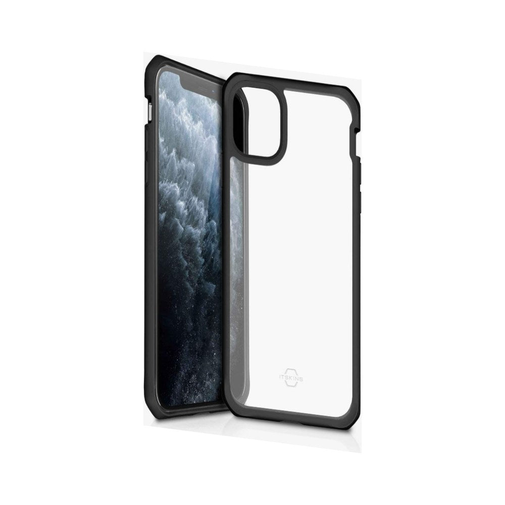 Itskins Hybrid Solid Protective Phone Case Compatible With Iphone 11 Pro Max, Slim Hybrid Case, Anti-Yellowing, And Heavy Duty Shockproof Cover, Military Phone Case | Black & Transparent - 4894465270476