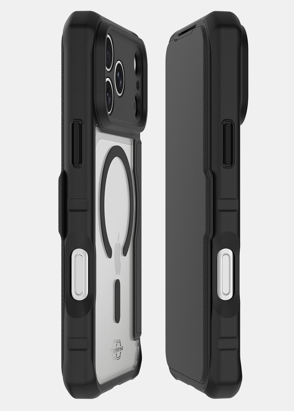 Itskins Hybrid R // Folio Protective Phone Case For Iphone 17 Pro Max, Hybrid Case With Card Holder, Anti-Slip, Heavy Duty Shockproof Cover, Military Phone Case - Black - 810176650547