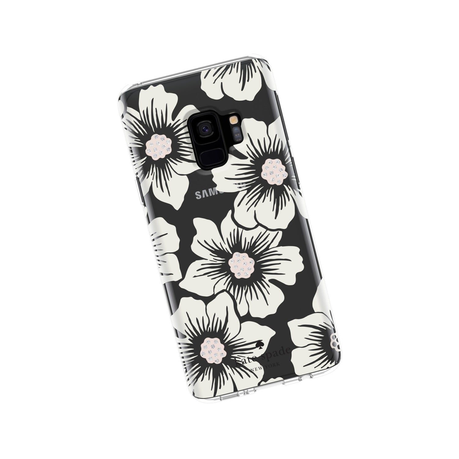 Kate Spade New York Protective Hardshell Case For Samsung Galaxy S9 - Multi Hollyhock Floral Clear / Cream With Stones - 191058062826