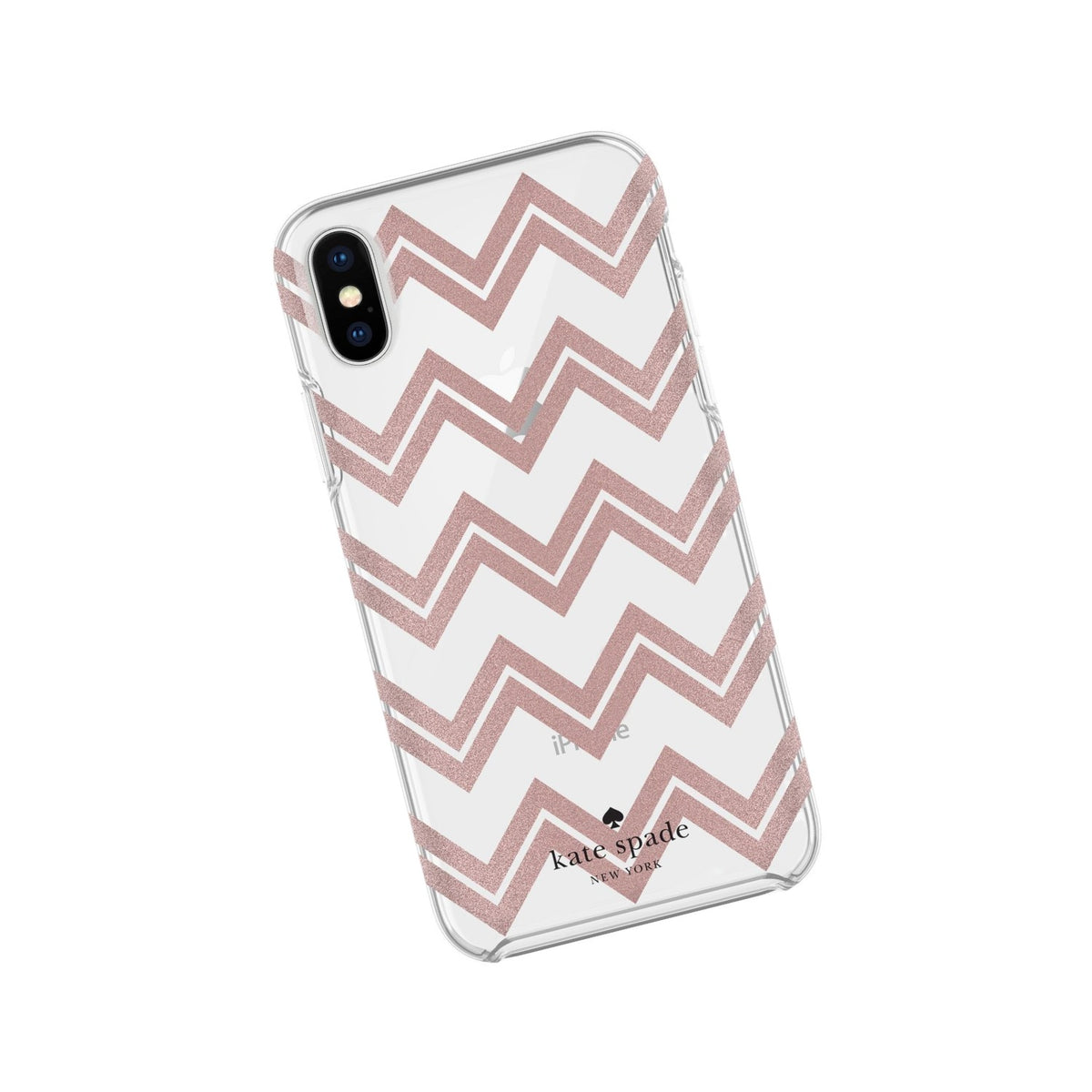 Kate Spade New York Protective Hardshell Case For Iphone X - Chevron Rose Gold Glitter/Clear - 191058038784