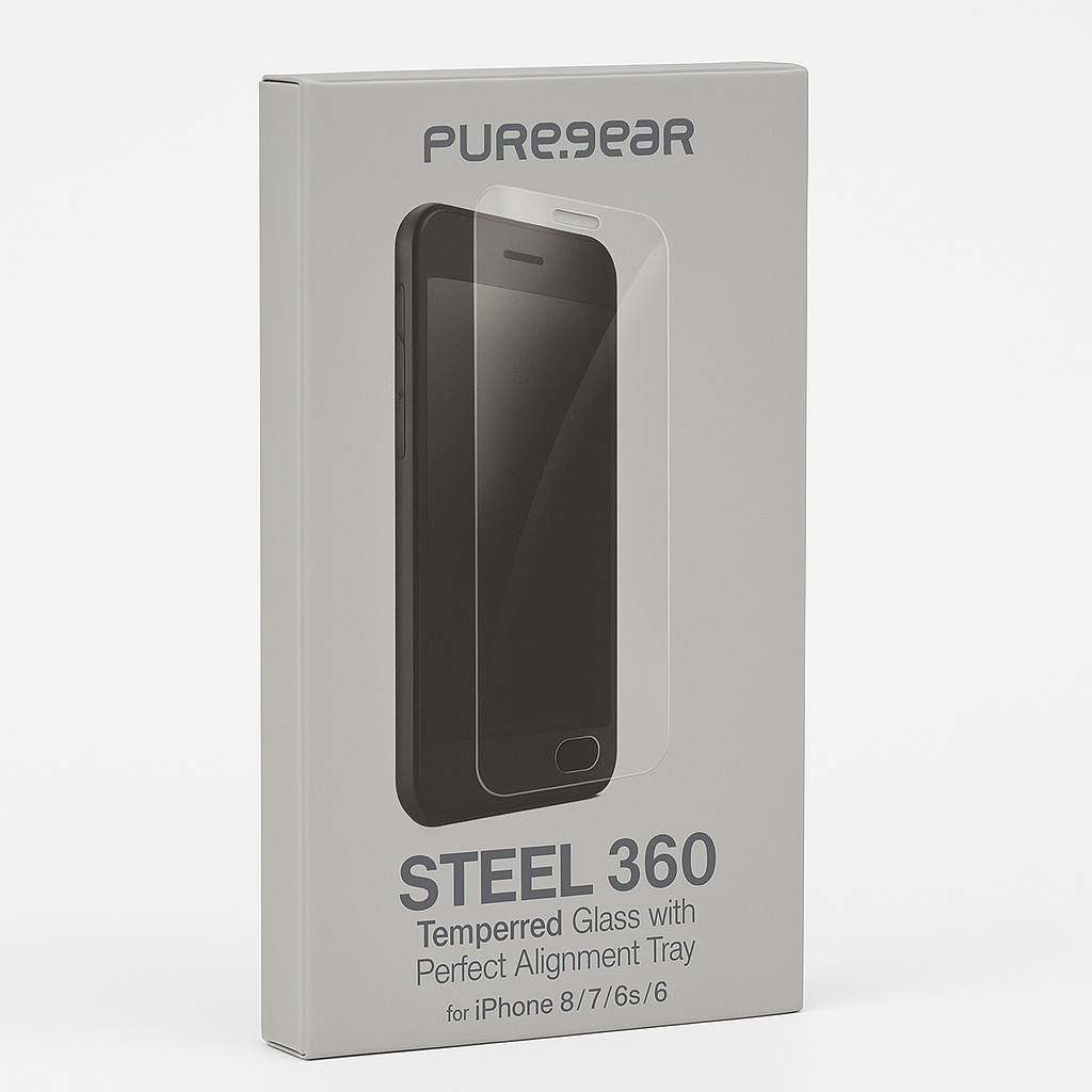 Puregear Steel 360 Tempered Glass W/Perfect Alignment Tray + Pure Pledge Program For Apple Iphone 8/7/6s/6