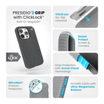 Speck Magsafe Case For Iphone 15 Pro - Drop & Camera Protection, Clicklock No-Slip, Wireless Charging Compatible, Fits All 6.1 Inch Models - Charcoal Grey/Cool Bronze/White - 840168533060