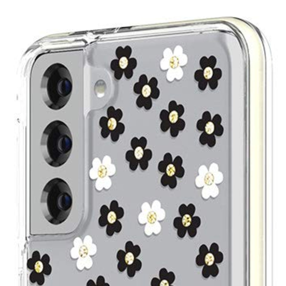 Kate Spade New York Defensive Hardshell Case Compatible With Samsung Galaxy S21+ 5g - Scattered Flowers Silicone,Lightweight Black/White/Gold Gems/Clear/White Bumper - 191058131393