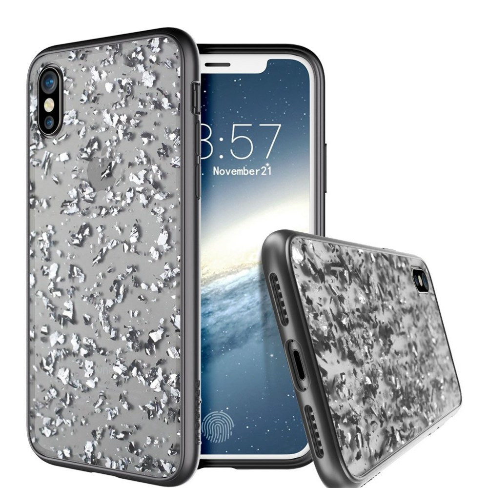 Apple Iphone X (2017) Iphone Xs (2018) Case - Smoke Black | Treasure Series | Transparent Sparkling Glitter Flakes | 2 Meters Military Grade Drop Tested | Scratch Resistant | Shockproof - 5.8 Inch - 818804018714