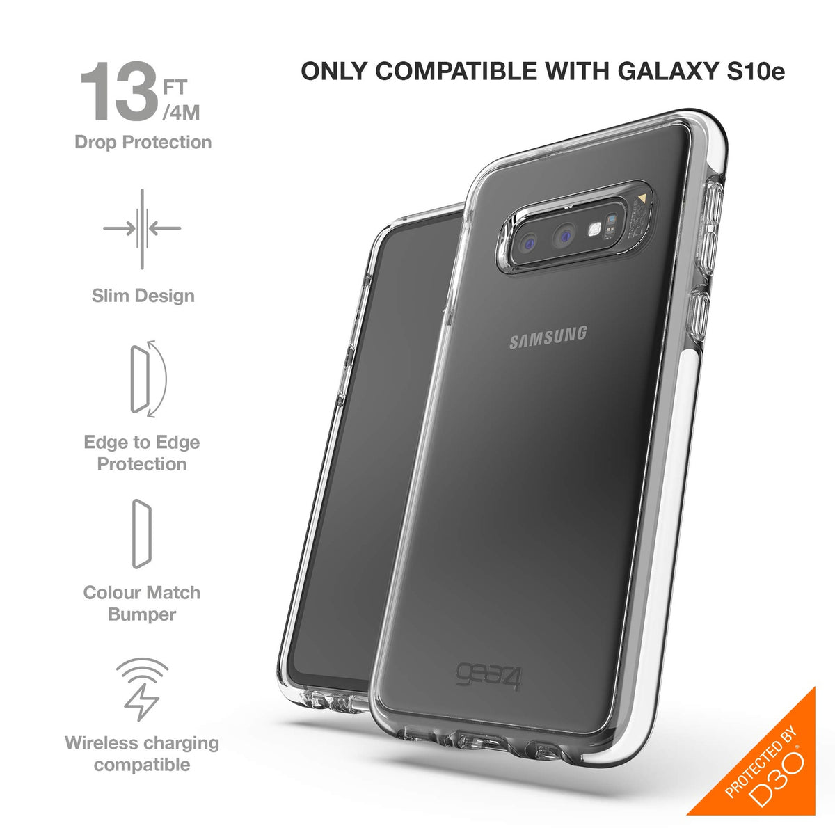 Gear4 Piccadilly Clear Case With Advanced Impact Protection [ Protected By D3o ], Slim, Tough Design For Samsung Galaxy S10e - White - 4895200206965