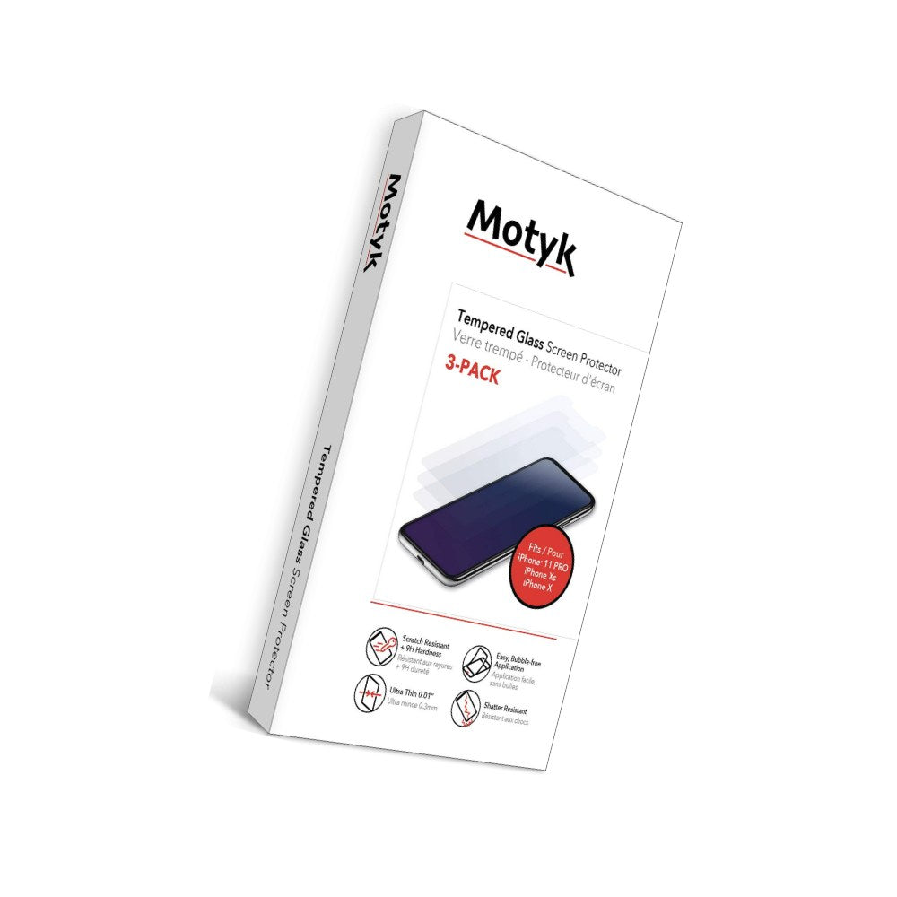 Qmadix Motyk 3 Pack Tempered Glass Screen Protector For Iphone 11 Pro, Iphone Xs, Iphone X Case Friendly, Ultra-Thin, Scratch Resistant, 9h Hardness (Bonus Installation Kit) - 845624034068