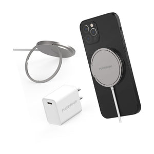 Puregear Kickstand 15w Qi-Certified Fast Magnetic Wireless Charging Pad For Iphone 15/15pro/15promax/14/13/12 Series Work With Magsafe Case, Airpods/Iphone 11, Galaxy S24 S20 & More Include Ac Adapter - 810032998516