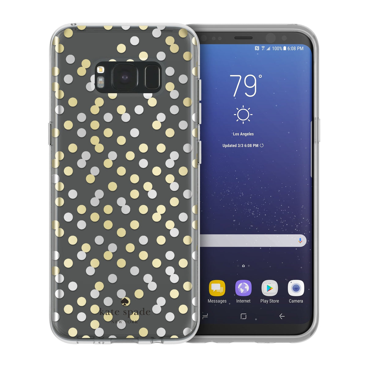 Kate Spade New York Protective Hardshell Case For Samsung Galaxy S8 Plus - Stripe 2 Gold Foil / Black / Cream - 191058013200