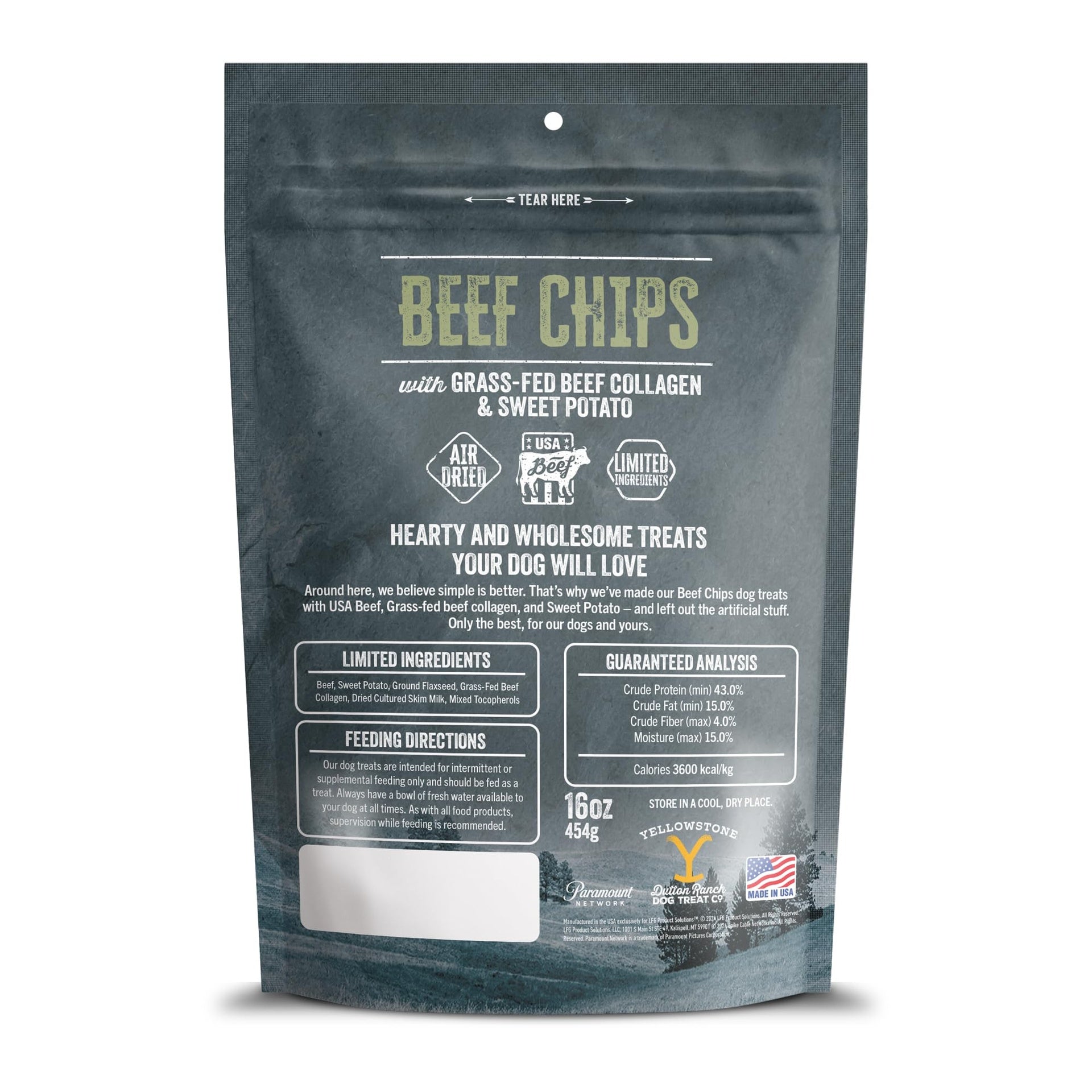 Yellowstone Limited Ingredient Dog Jerky – Air Dried Beef Collagen Chips – Crunchy & Chewy Texture – Single Protein – Made In Usa – 16 Oz - 850061036421