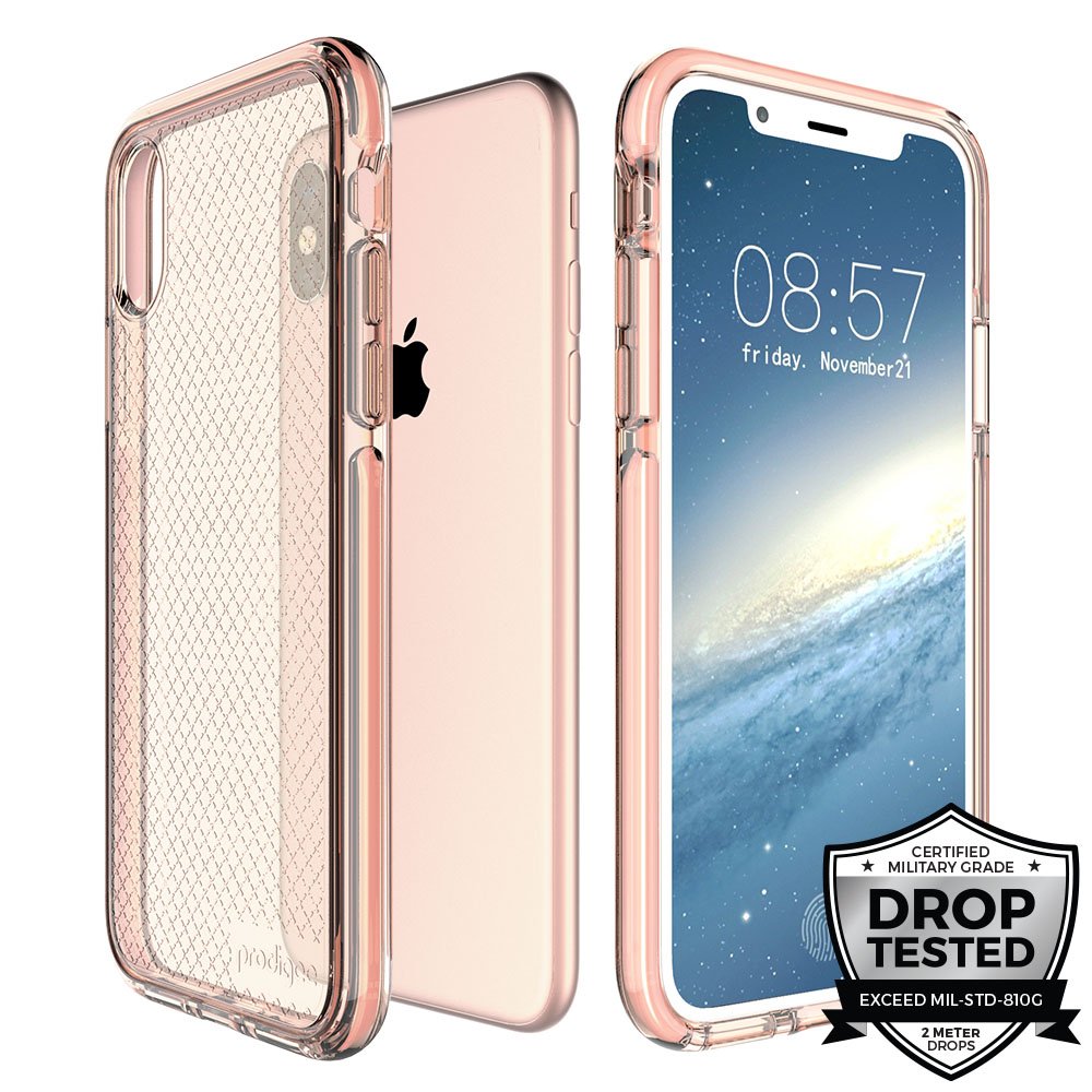 Prodigee [Safetee Pink Rose For Iphone X (2017) - Iphone Xs (2018) Case Clear Transparent Silver Shock Proof Cover - 818804018493