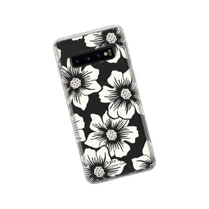 Kate Spade New York Phone Case | For Samsung Galaxy S10 | Protective Clear Crystal Hardshell Phone Cases With Slim Design And Drop Protection - Hollyhock Floral Clear/Cream With Stones - 191058096562