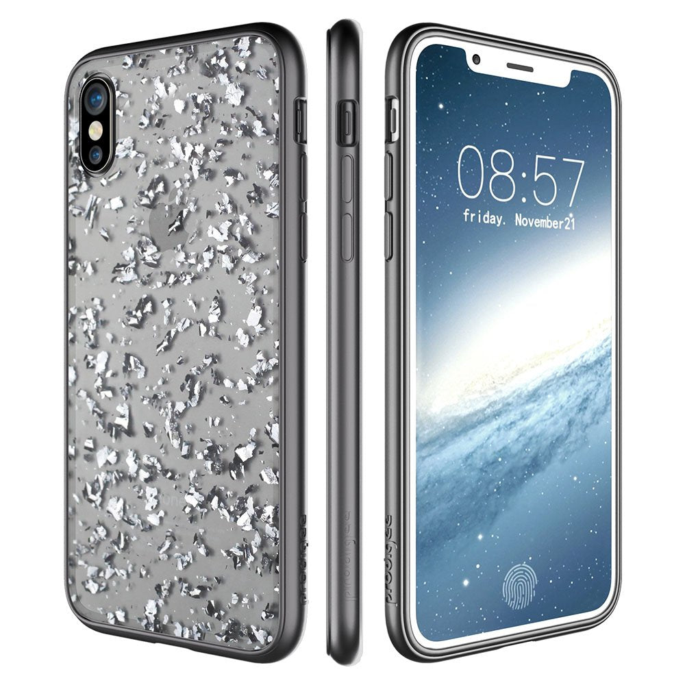 Apple Iphone X (2017) Iphone Xs (2018) Case - Smoke Black | Treasure Series | Transparent Sparkling Glitter Flakes | 2 Meters Military Grade Drop Tested | Scratch Resistant | Shockproof - 5.8 Inch - 818804018714