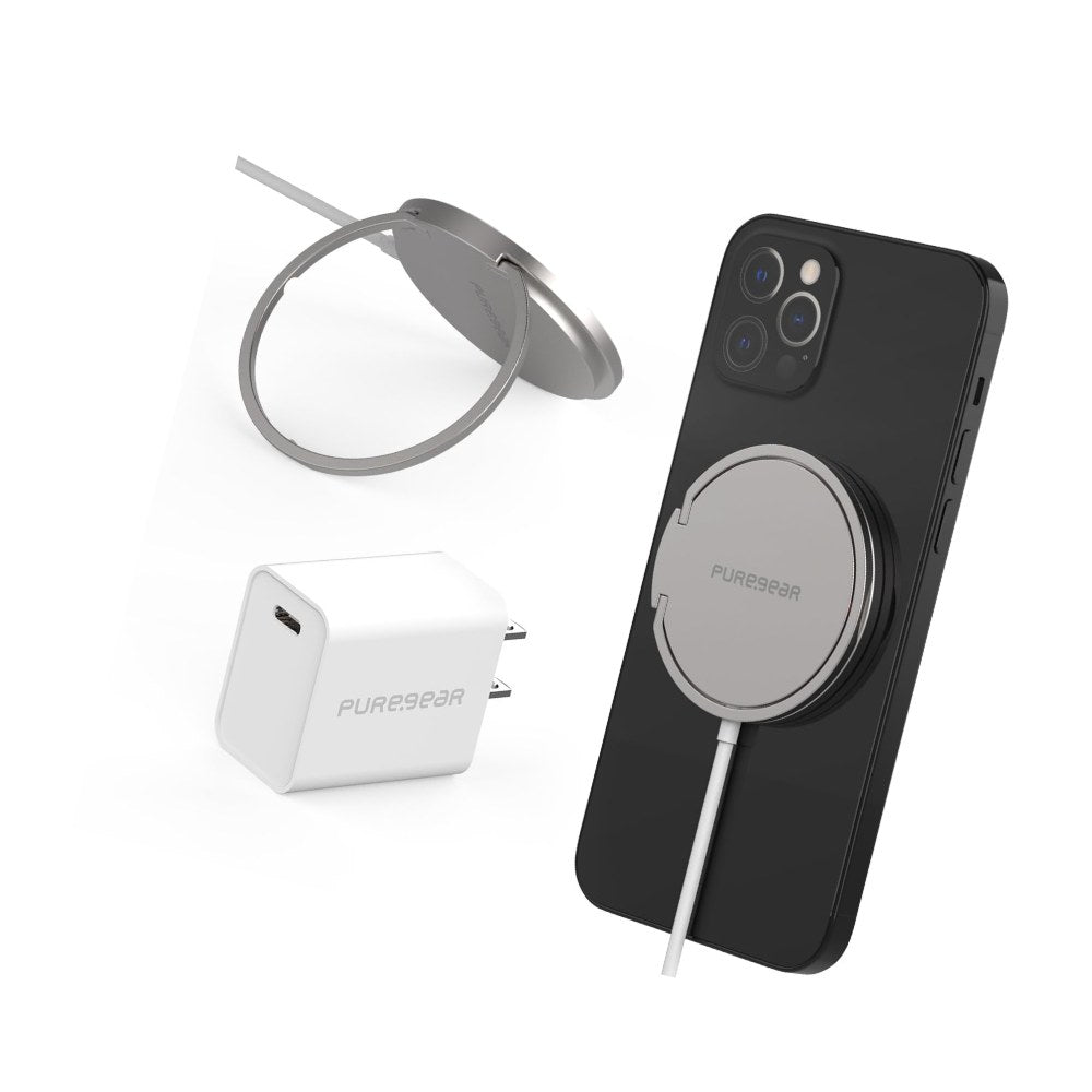Puregear Kickstand 15w Qi-Certified Fast Magnetic Wireless Charging Pad For Iphone 15/15pro/15promax/14/13/12 Series Work With Magsafe Case, Airpods/Iphone 11, Galaxy S24 S20 & More Include Ac Adapter - 810032998516